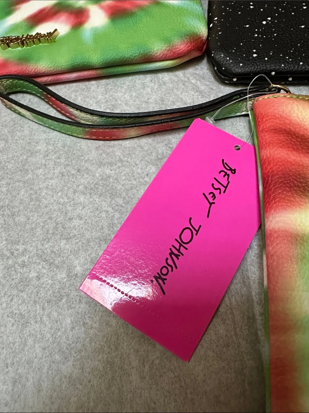 Betsey Johnson Green Red White Tie-Dye Cosmetic Pouch Trio